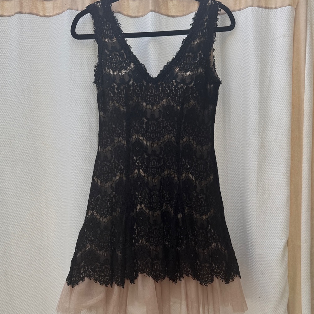 Aqua Black and Cream Lace Mini Dress Coctail